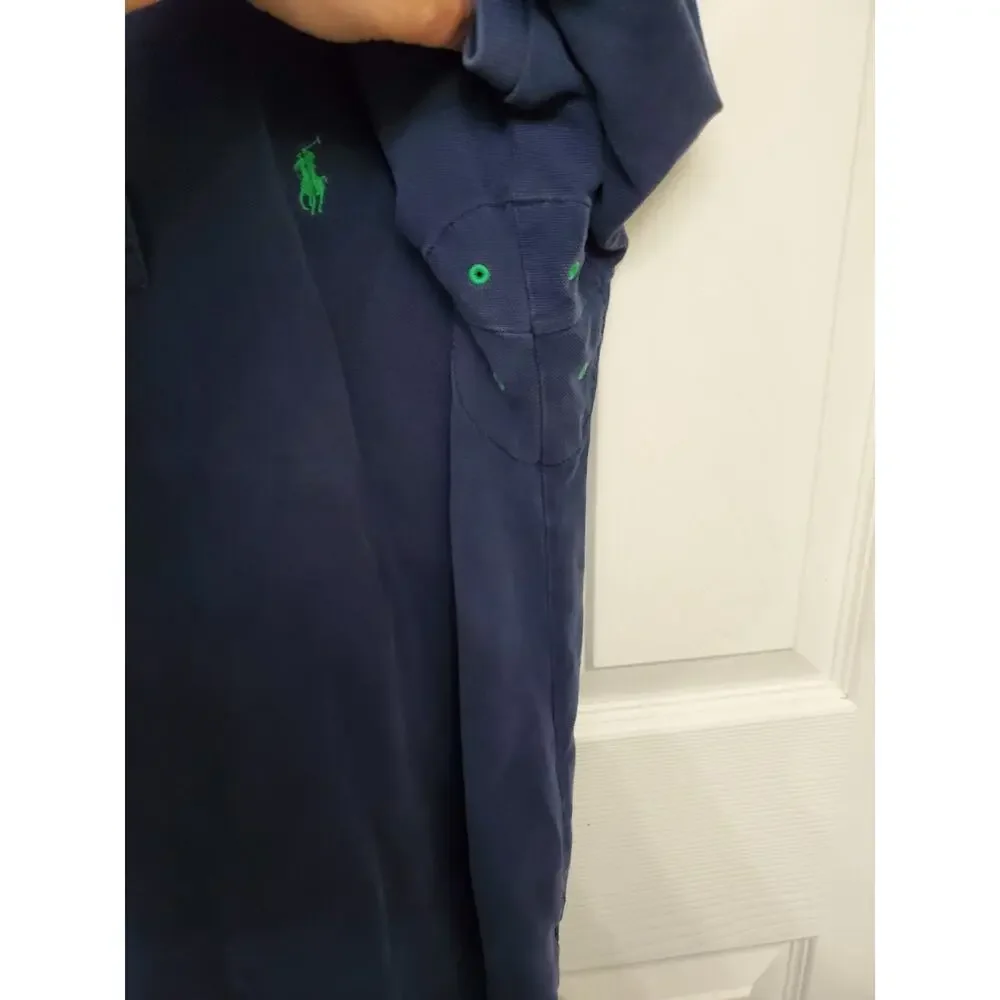 Polo Ralph Lauren Mens Large Blue Short Sleeve Polo Shirt Green Logo Cotton